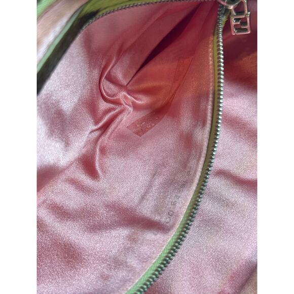 Fendi Vintage Pink Knit Floral Green Cow Print Pony Hair Trim Baguette Bag - Picture 7 of 7